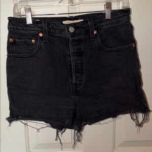 Levi Ribcage Shorts Black Distressed Denim Cutoff